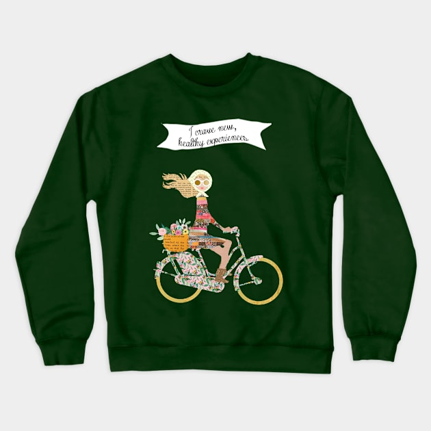 Woman riding a Bike Crewneck Sweatshirt by GreenNest